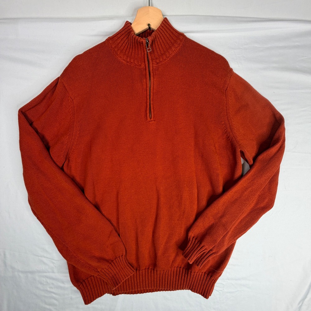 G.H. Bass American Classics Sweater XL Orange 100% Cotton Quarter Zip Knit